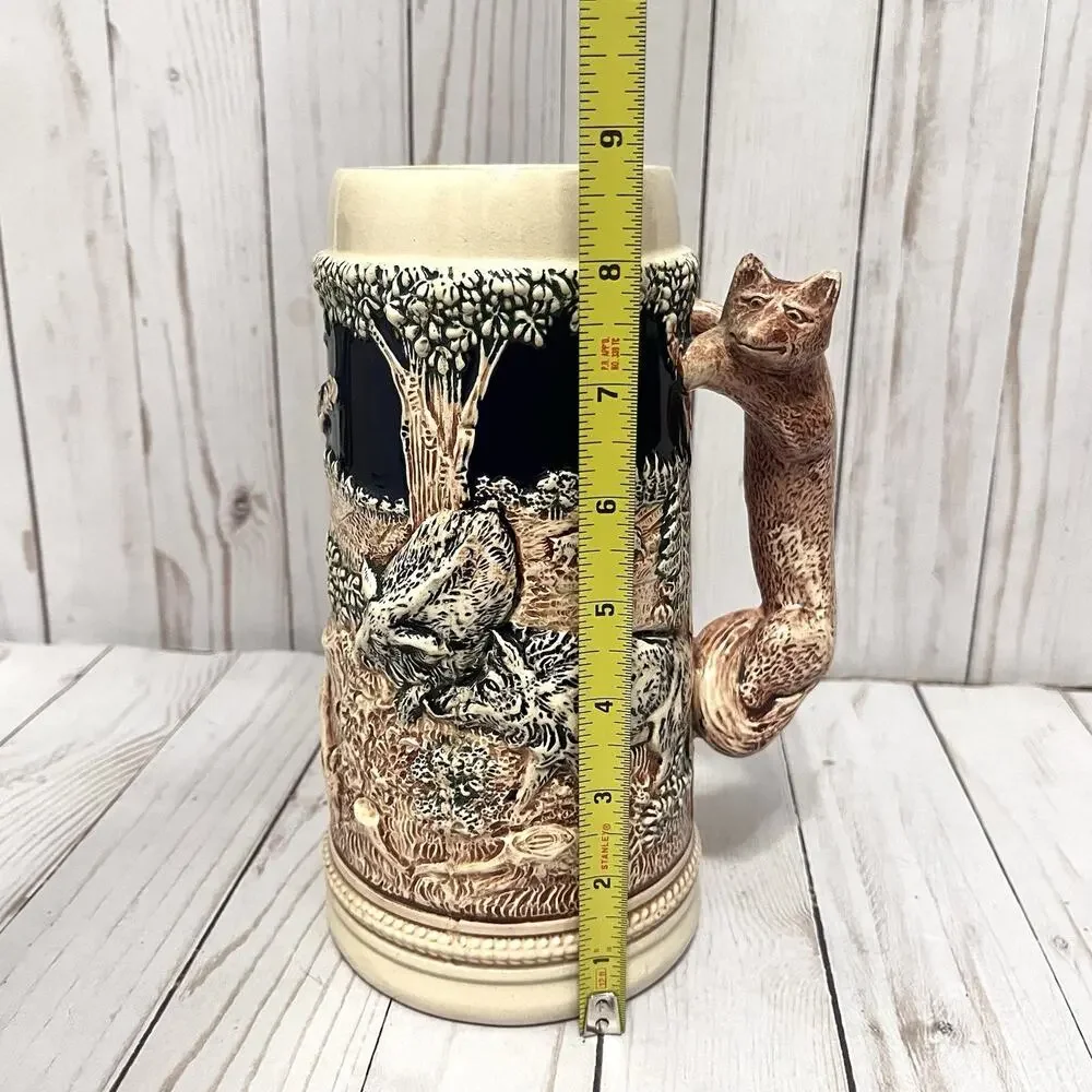 Vintage GERZ German BEER STEIN w/o Lid, Hunting Theme, Fox Handle... Beautiful